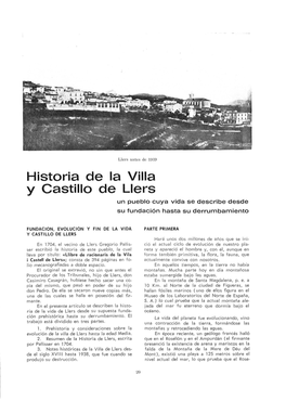 Historia De La Villa Y Castillo De Llers Un Pueblo Cuya Vida Se Describe Desde Su Fundación Iiasta Su Derrumbamiento