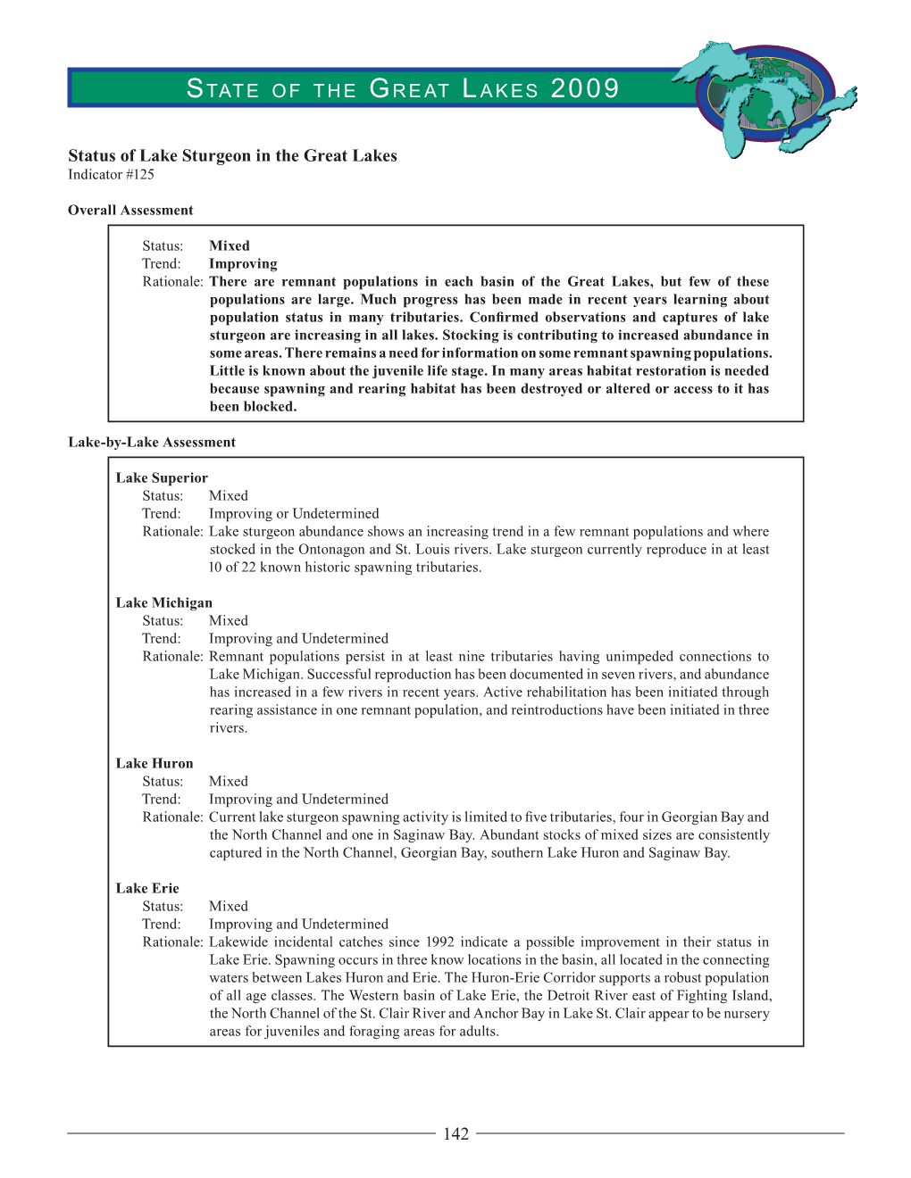 State of the Great Lakes 2009 Status of Lake Sturgeon in the Great Lakes