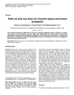 Palm Oil and Rice Bran Oil: Current Status and Future Prospects