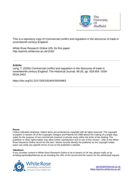 Commercial Conflict and Regulation in the Discourse of Trade in Seventeenth-Century England