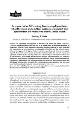 Data Sources for 18Th Century French Encyclopaedists – What They Used and Omitted: Evidence of Data Lost and Ignored from the Mascarene Islands, Indian Ocean