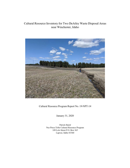Cultural Resource Inventory for Two Deatley Waste Disposal Areas Near Winchester, Idaho