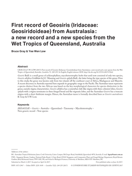 First Record of Geosiris (Iridaceae: Geosiridoideae) from Australasia : a New Record and a New Species from the Wet Tropics of Queensland, Australia