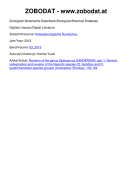 Revision of the Genus Optioservus SANDERSON, Part 1: Generic Redescription and Revision of the Nearctic Species (O