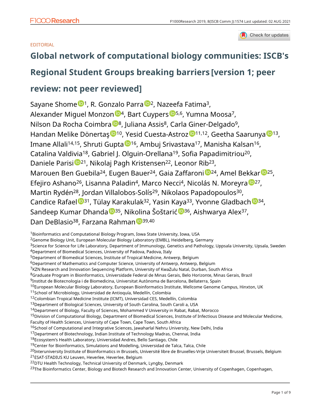 Global Network of Computational Biology Communities: ISCB's