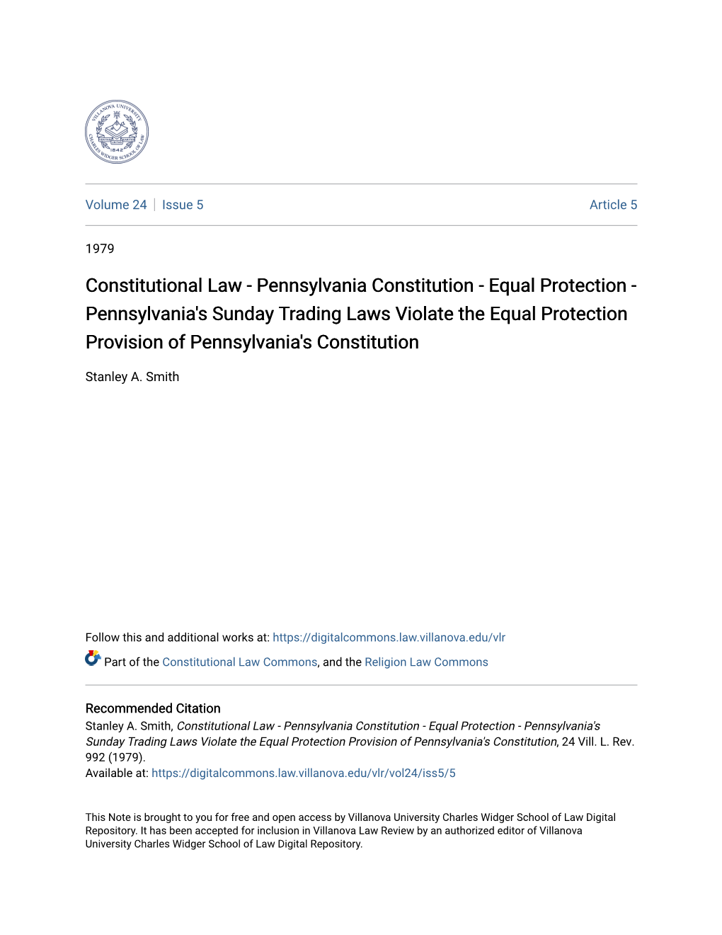 Equal Protection - Pennsylvania's Sunday Trading Laws Violate the Equal Protection Provision of Pennsylvania's Constitution