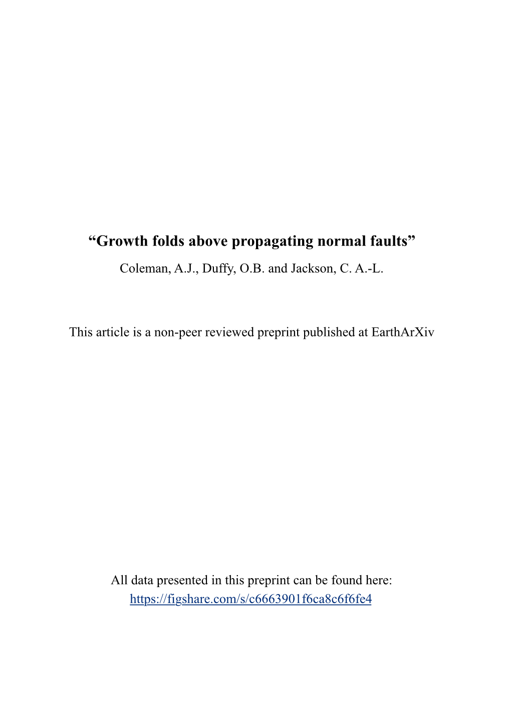 “Growth Folds Above Propagating Normal Faults” by Coleman Et Al