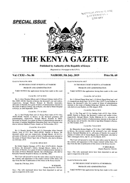 THE KENYA GAZETTE Published by Authority of the Republic of Kenya