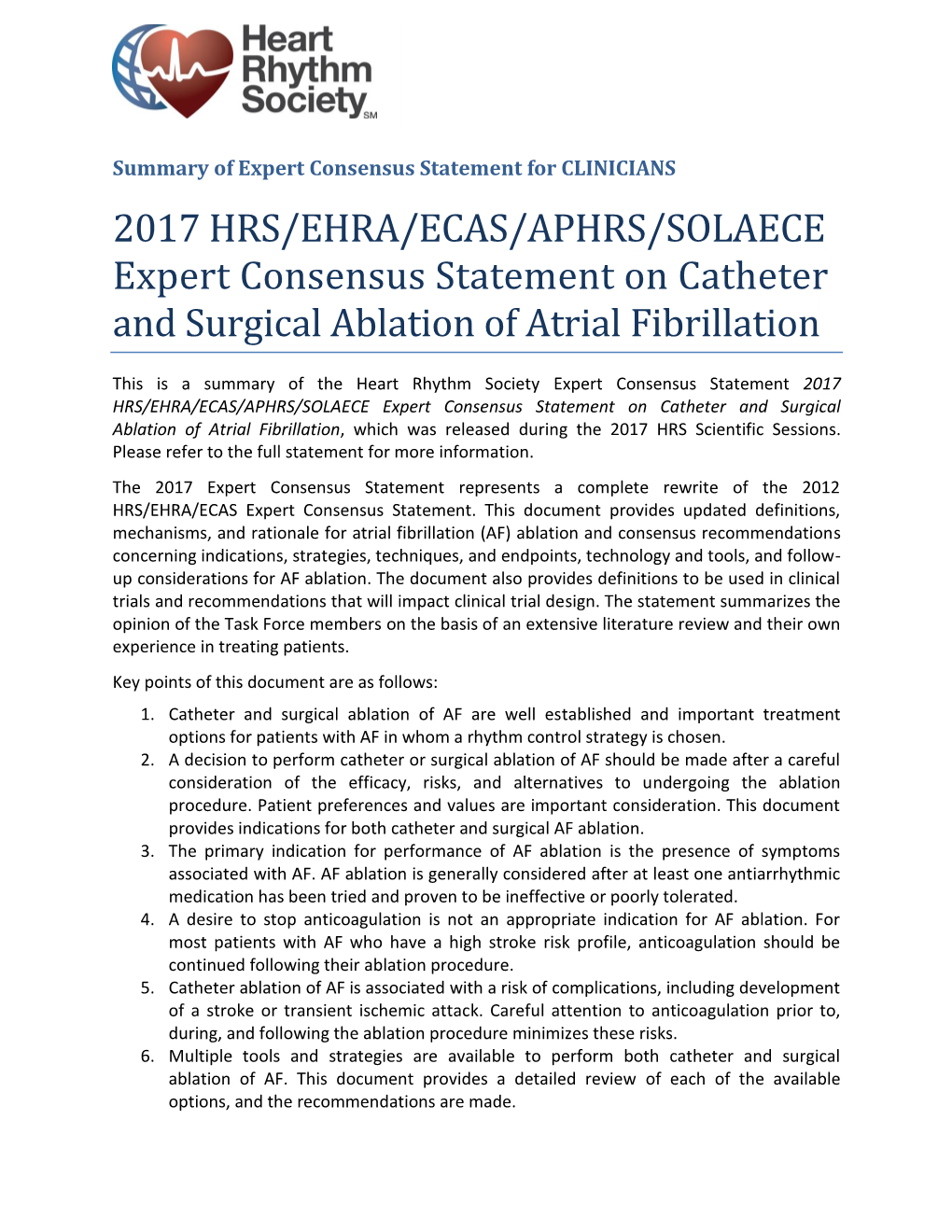 2017 HRS/EHRA/ECAS/APHRS/SOLAECE Expert Consensus Statement On Catheter ...