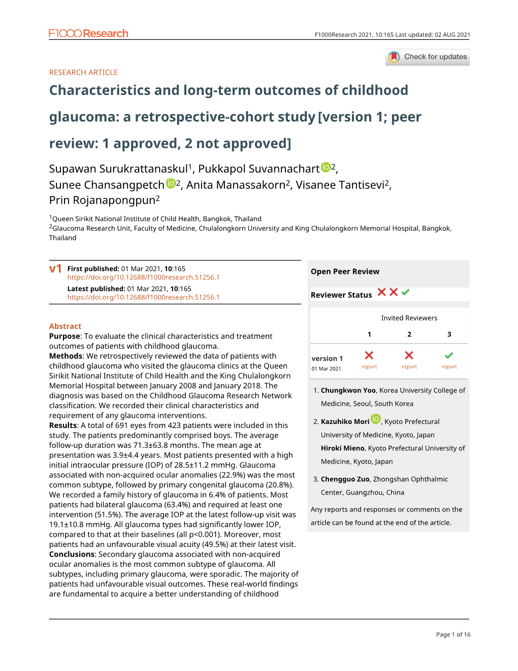 A Retrospective-Cohort Study[Version 1; Peer Review: 1 Approved, 2