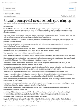 Special Needs Schools Sprouting up They Cater for Expats, As Well As Singaporeans Put Off by Long Wait at Govt-Funded Schools