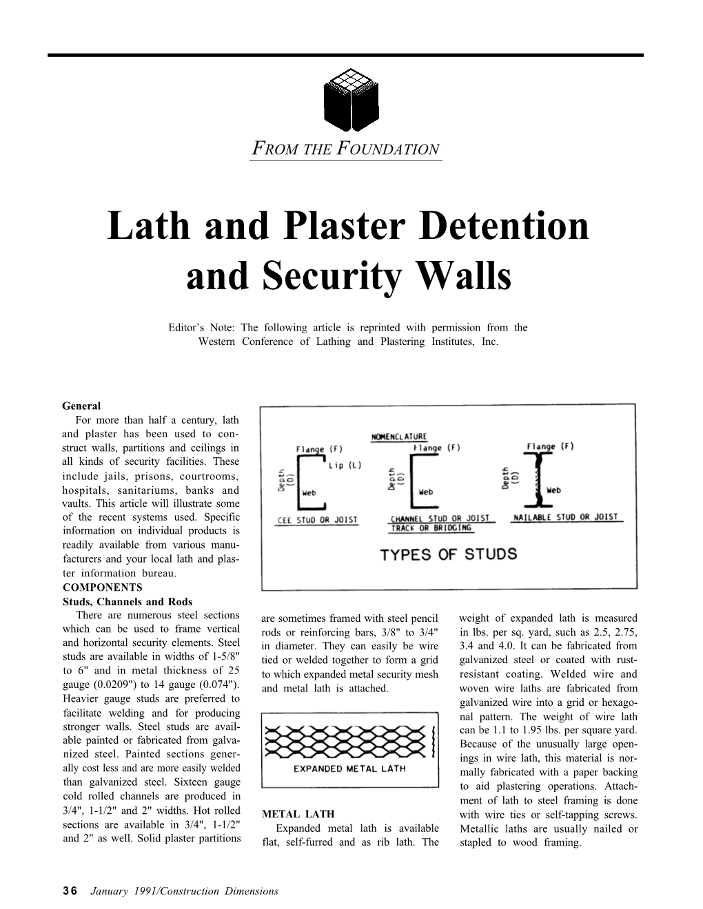 Lath and Plaster Detention and Security Walls