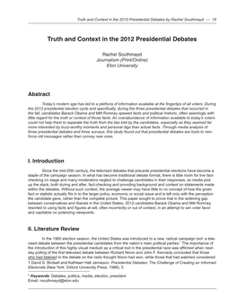 Truth and Context in the 2012 Presidential Debates by Rachel Southmayd — 15