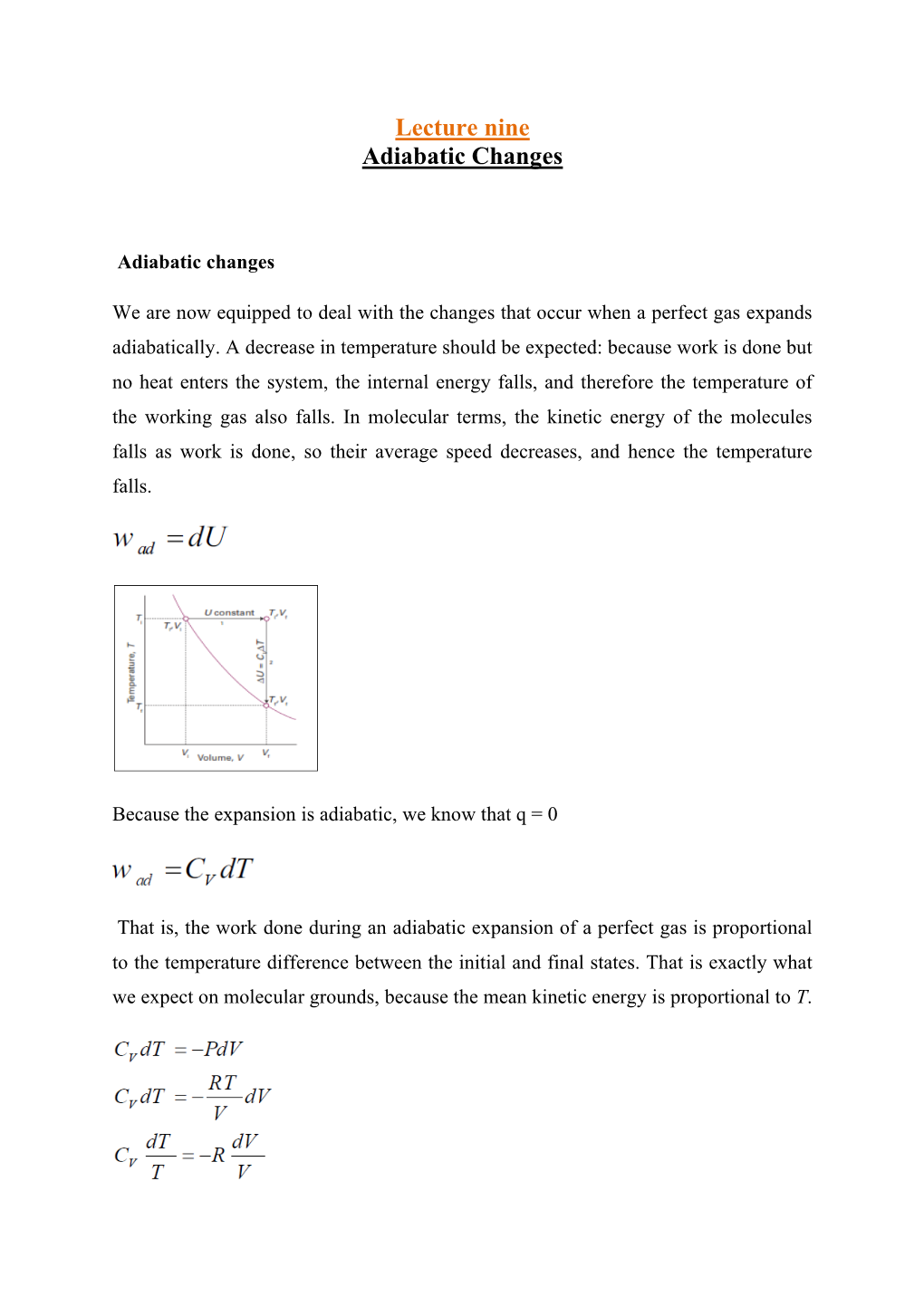 Lecture Nine Adiabatic Changes