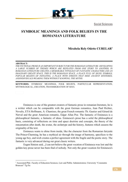 Symbolic Meanings and Folk Beliefs in the Romanian Literature