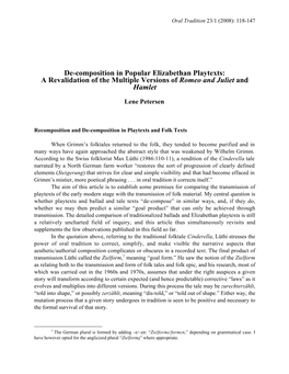 De-Composition in Popular Elizabethan Playtexts: a Revalidation of the Multiple Versions of Romeo and Juliet and Hamlet