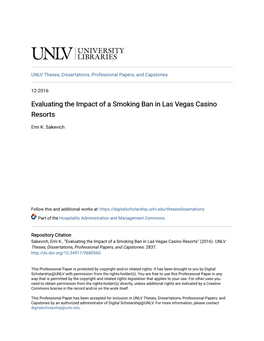 Evaluating the Impact of a Smoking Ban in Las Vegas Casino Resorts