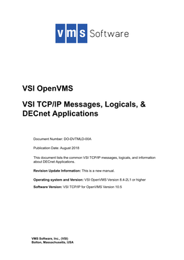 VSI TCP/IP Messages, Logicals, & Decnet Applications