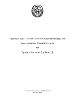 Fiscal Year 2017 Statement of Community District Needs and Community Board Budget Requests