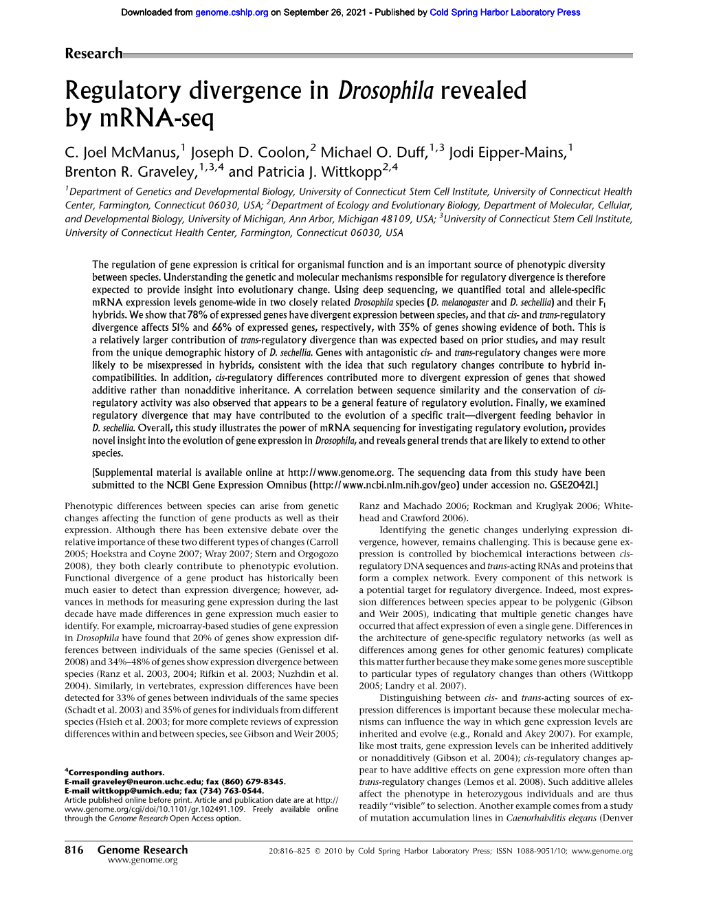 Regulatory Divergence in Drosophila Revealed by Mrna-Seq