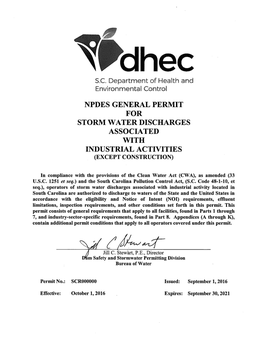 General Permit for Storm Water Discharges Associated with Industrial Activity Table of Contents