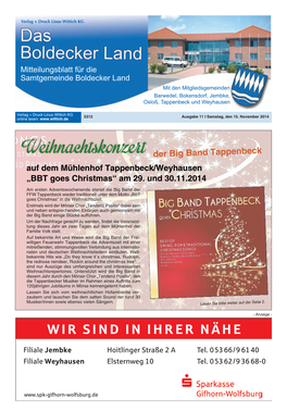 Weihnachtskonzert Der Big Band Tappenbeck Auf Dem Mühlenhof Tappenbeck/Weyhausen „BBT Goes Christmas“ Am 29