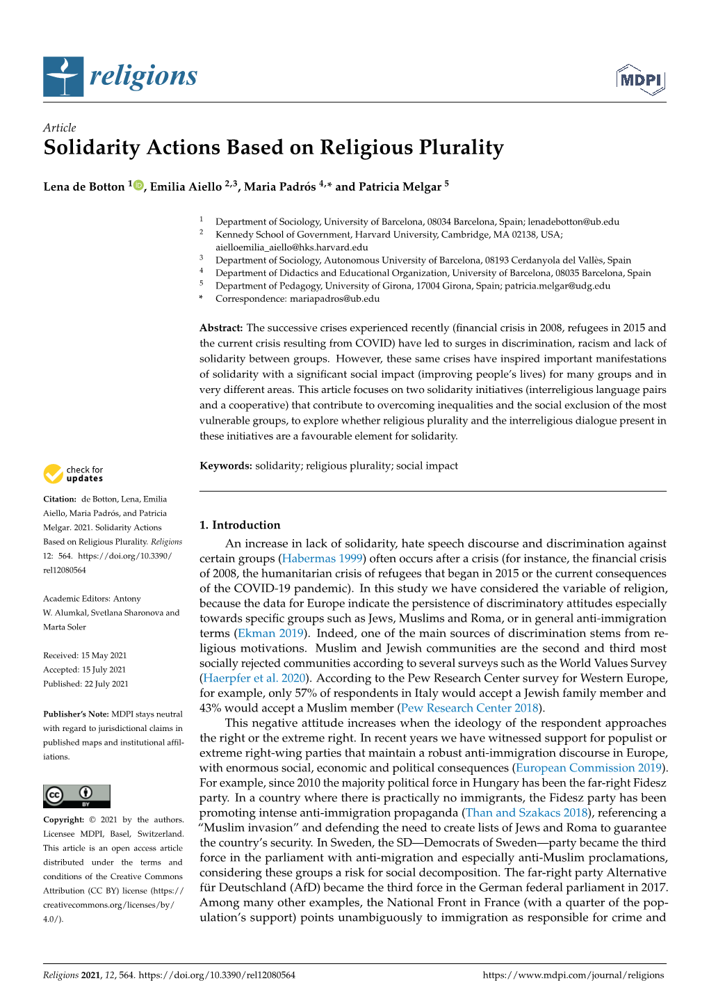 Solidarity Actions Based on Religious Plurality