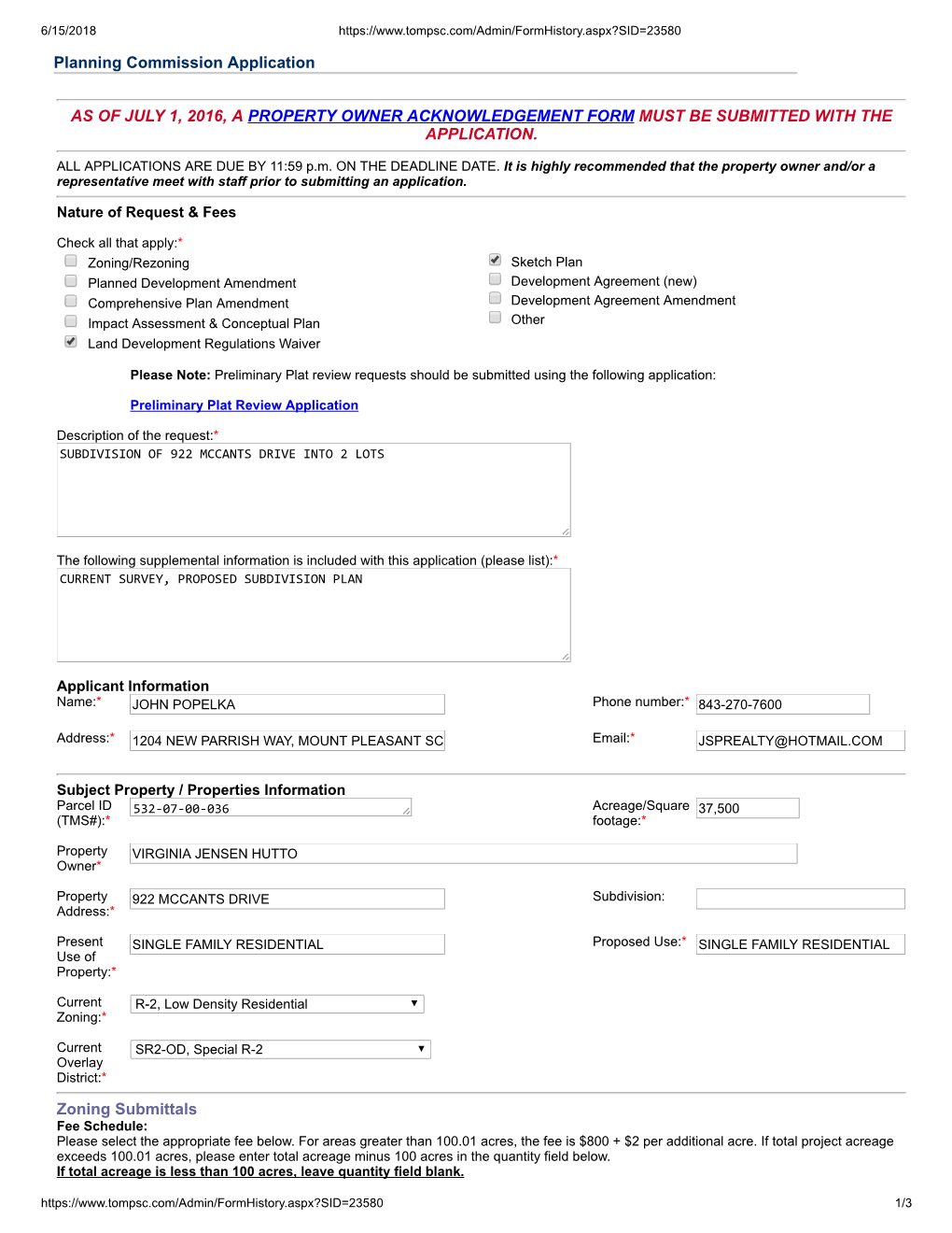 Planning Commission Application AS of JULY 1, 2016, A