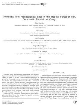 Phytoliths from Archaeological Sites in the Tropical Forest of Ituri, Democratic Republic of Congo