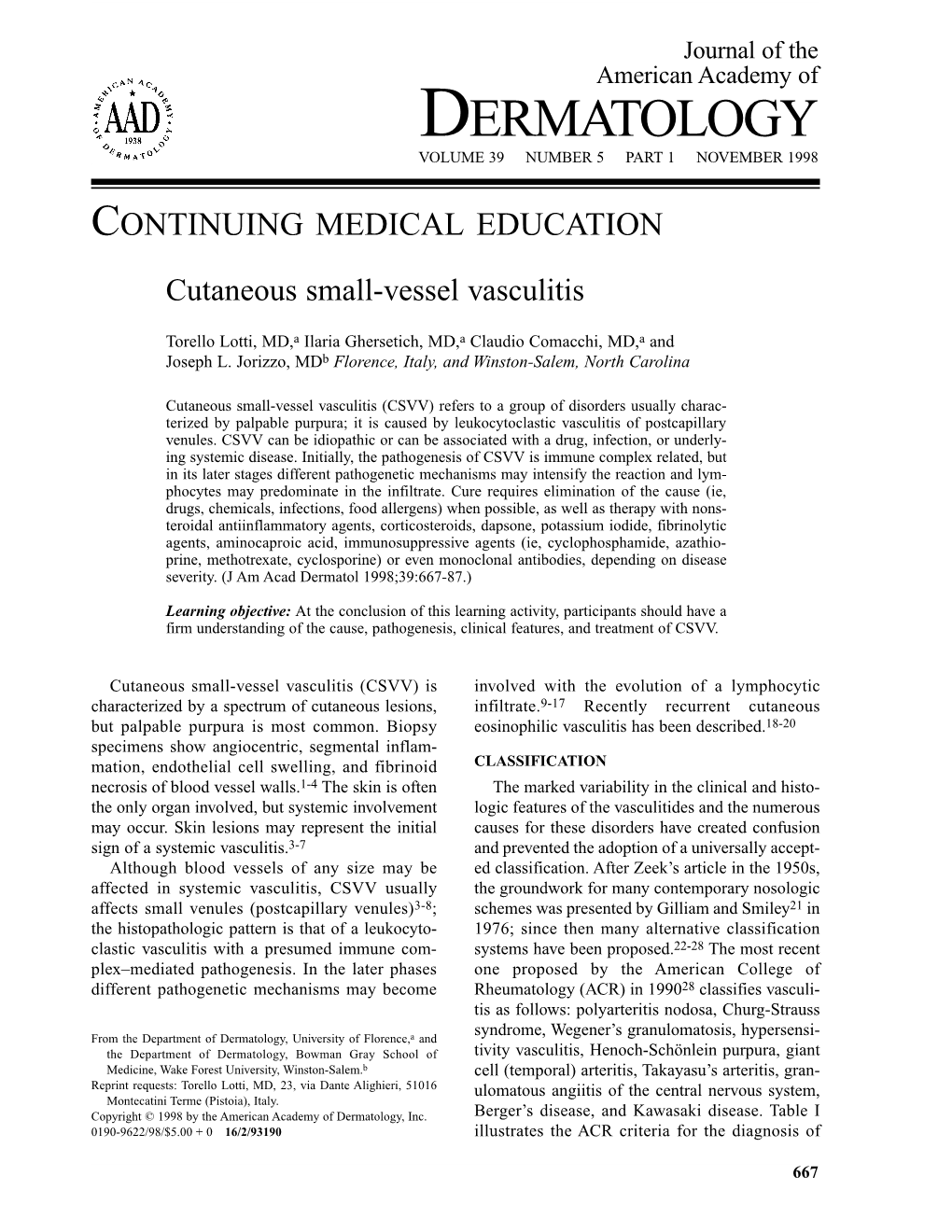 Dermatology Volume 39 Number 5 Part 1 November 1998