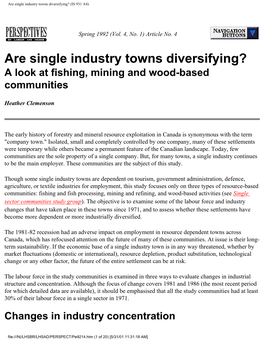Are Single Industry Towns Diversifying? (IS 931 A4)