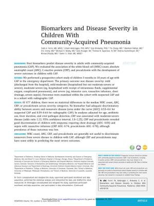 Biomarkers and Disease Severity in Children with Community-Acquired Pneumonia Todd A
