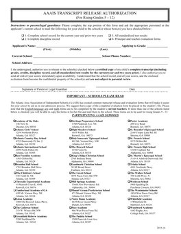 AAAIS TRANSCRIPT RELEASE AUTHORIZATION (For Rising Grades 5 – 12)