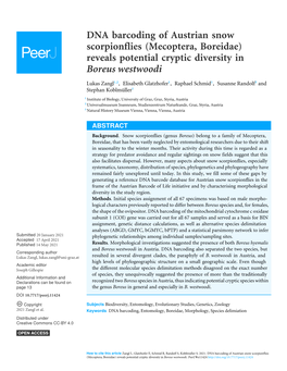 (Mecoptera, Boreidae) Reveals Potential Cryptic Diversity in Boreus Westwoodi