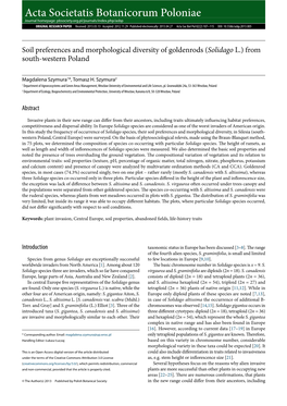 Soil Preferences and Morphological Diversity of Goldenrods (Solidago L.) from South-Western Poland