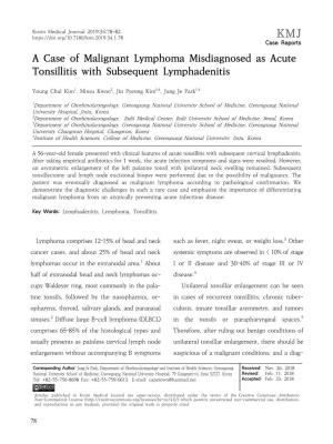 A Case of Malignant Lymphoma Misdiagnosed As Acute Tonsillitis with Subsequent Lymphadenitis