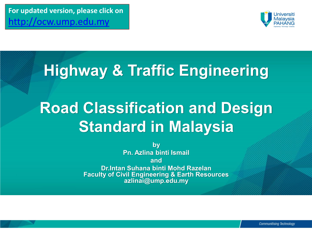 Highway & Traffic Engineering Road Classification and Design Standard