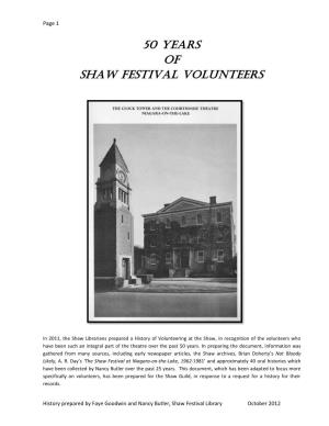 50 Years of Shaw Festival Volunteers