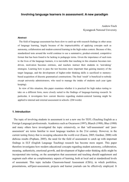 Involving Language Learners in Assessment: a New Paradigm