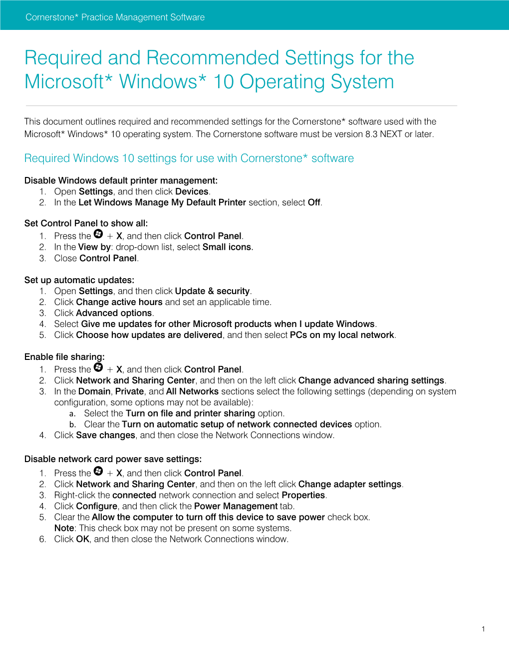 Required and Settings for the Microsoft* Windows* 10 Operating System DocsLib