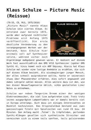 Klaus Schulze – Picture Music (Reissue)