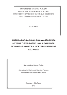 Dinâmica Populacional Do Camarão Pedra Sicyonia Typica (Boeck, 1864) (Penaeoidea: Sicyoniidae) No Litoral Norte Do Estado De São Paulo
