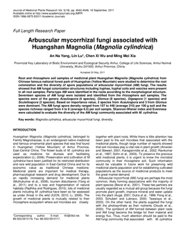 Arbuscular Mycorrhizal Fungi Associated with Huangshan Magnolia (Magnolia Cylindrica )