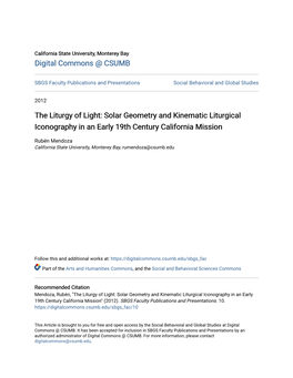 Solar Geometry and Kinematic Liturgical Iconography in an Early 19Th Century California Mission