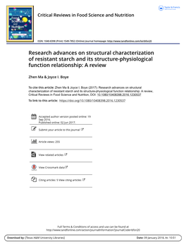 Resistant Starch and Its Structure-Physiological Function Relationship: a Review
