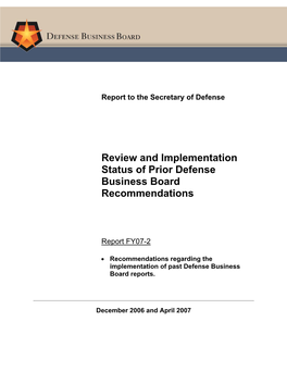 Review and Implementation Status of Prior Defense Business Board Recommendations
