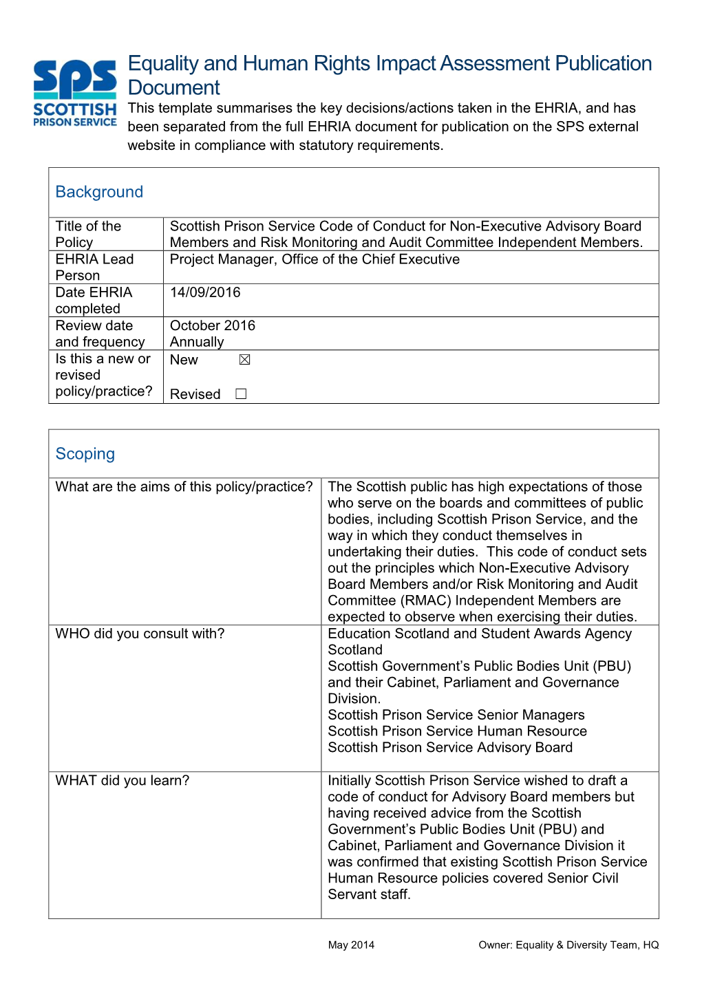 Equality & Human Rights Impact Assessment