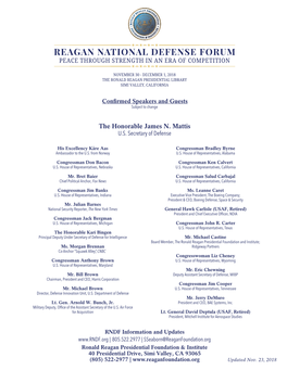 Reagan National Defense Forum Peace Through Strength in an Era of Competition