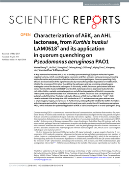 Characterization of Aiik, an AHL Lactonase, from Kurthia Huakui