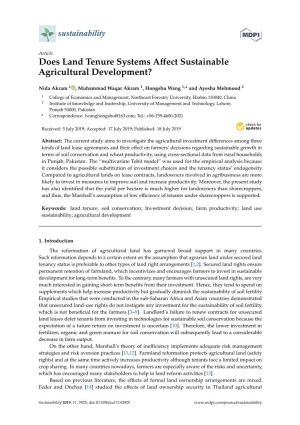 Does Land Tenure Systems Affect Sustainable Agricultural